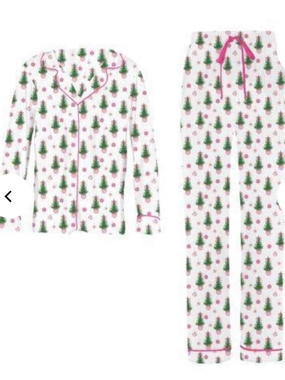 Mary Square Fancy and Festive Christmas Tree Green and Pink Pajama Set